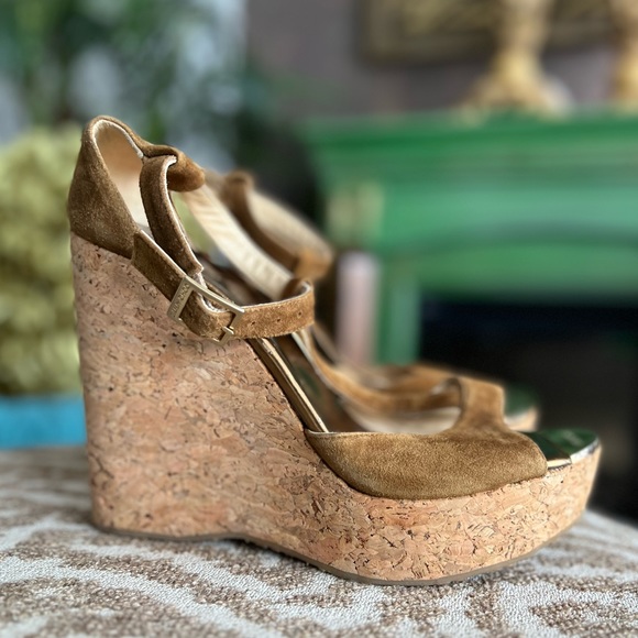 JIMMY CHOO wedges brown suede ankle strap wedges - Picture 4 of 13
